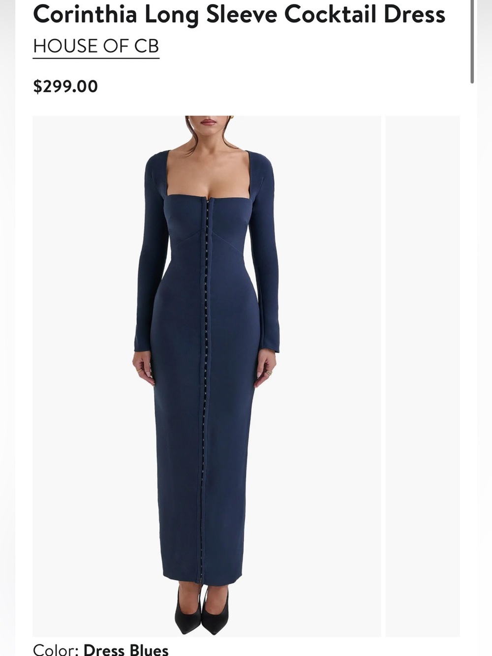 House of CB Navy Long-Sleeve Square Neck Midi Dress
